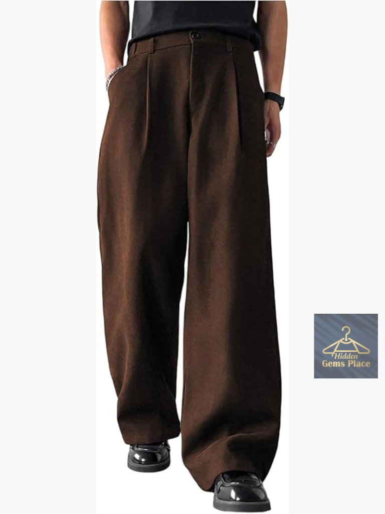 Men's Pleated Dress Pants Straight Leg Zipper Fly Business Casual Trousers With